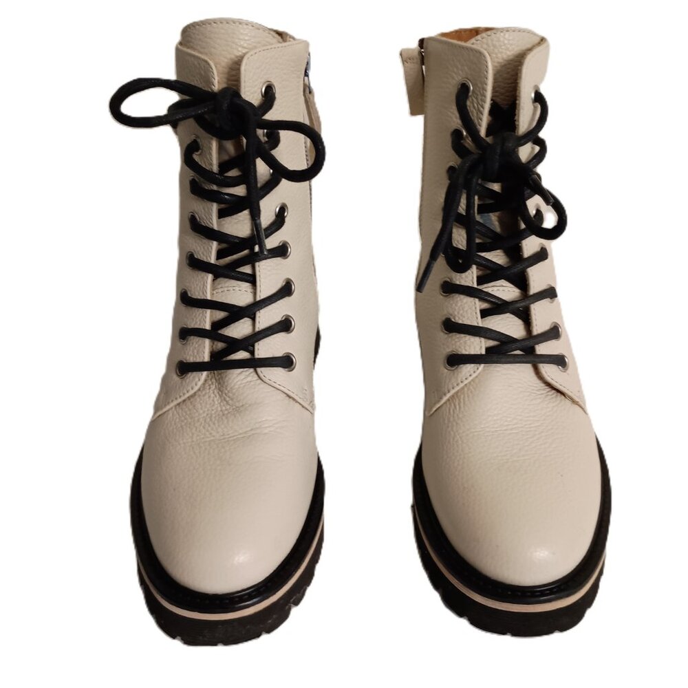 M Gemi Benedetta Leather Combat Boots Sand Beige Women’s Size 6.5 Like New - Picture 3 of 16